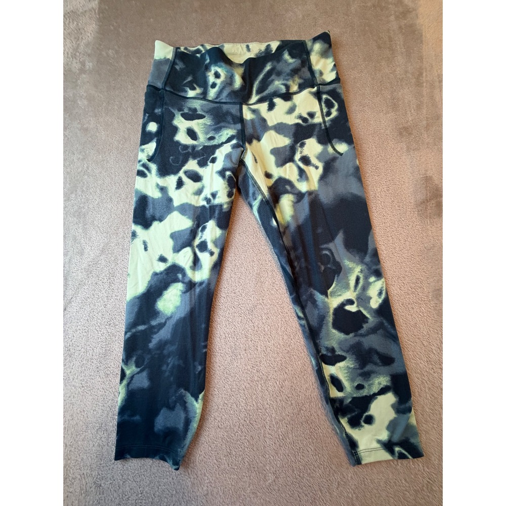 Under Armour Leggings Women Large Green Black Tie Dye Fitted Athletic Yoga Pants